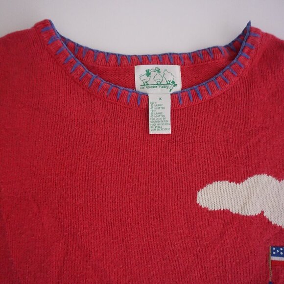 Vintage Quacker Factory Red Knit Nautical Lighthouse Cotton Crew Sweater 1X - Picture 7 of 9